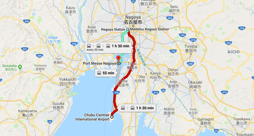 From Central Japan International Airport Station to Portmesse Nagoya
